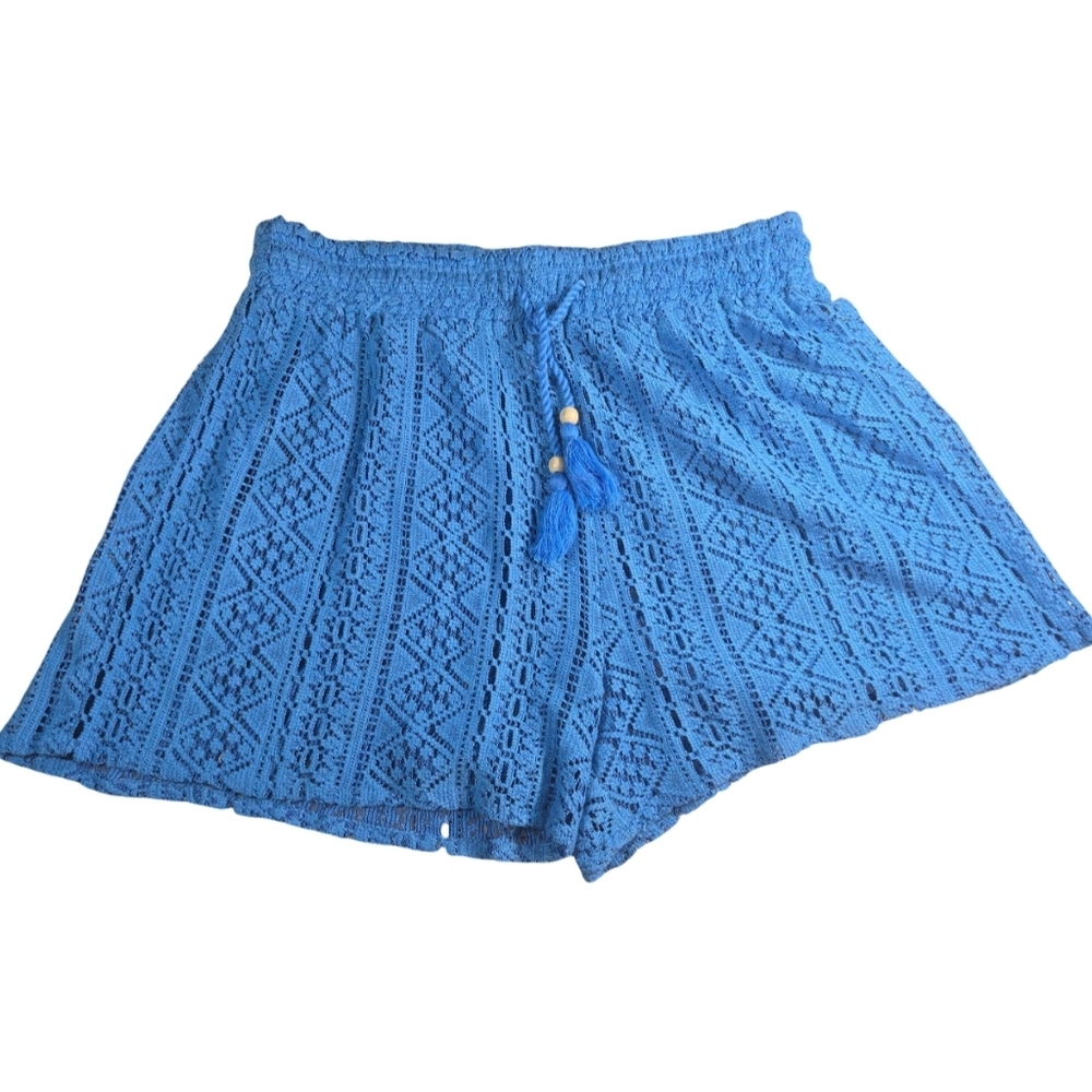 Japna High Waist Boho Crochet Blue Lace Shorts Swim Cover Size M